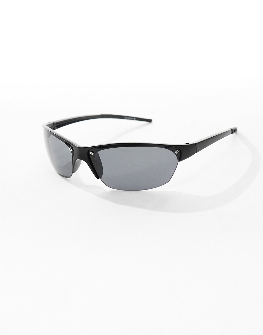 Asos Design Rimless Wrap Sunglasses In Black