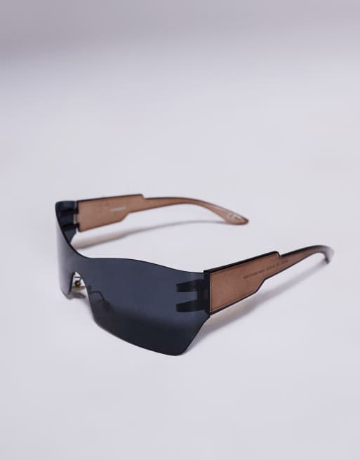 ASOS DESIGN rimless wrap sunglasses in smoke , 2 of 4