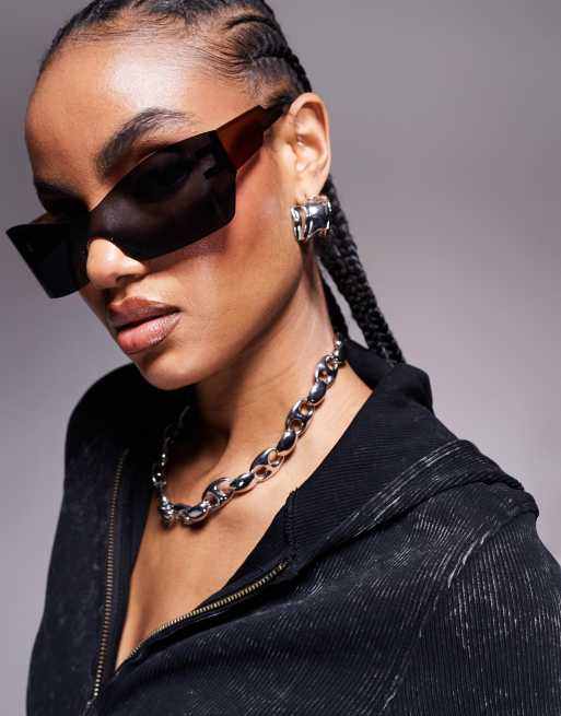ASOS DESIGN rimless wrap sunglasses in smoke , 4 of 4