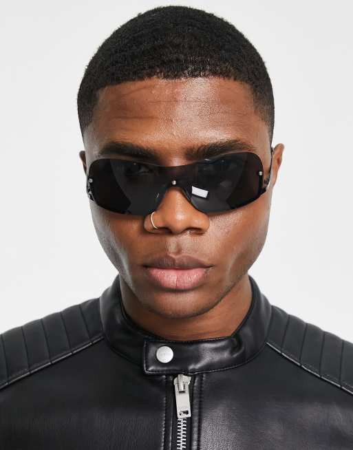 ASOS DESIGN rimless Y2K visor sunglasses in gunmetal and smoke lens