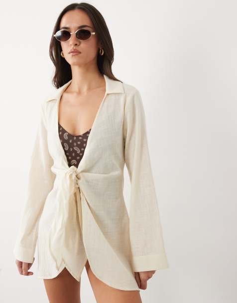 ASOS DESIGN - Rina - Copricostume da mare effetto lino con volant - view 1