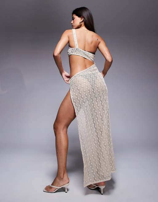 ASOS DESIGN Rina raffia flower maxi beach dress in white, 3 of 4