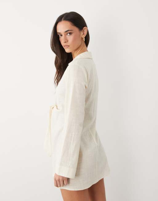  ASOS DESIGN - Rina - Vêtement de plage aspect lin à volants - Taupe, 4 de 4
