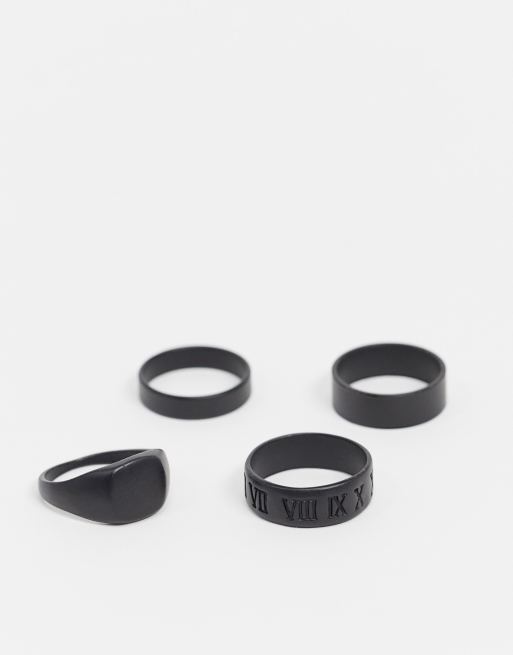 ASOS DESIGN ring 4 pack in matte black