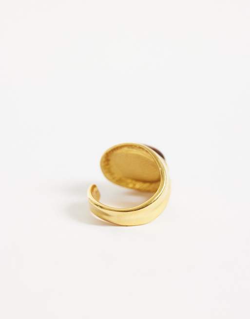 ASOS DESIGN Ring aus Edelstahl mit echtem Tigerauge in Goldoptik, 3 von 3