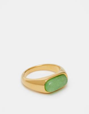 ASOS DESIGN - Ring aus goldfarbenem Edelstahl mit echtem Halbedelstein in Grün