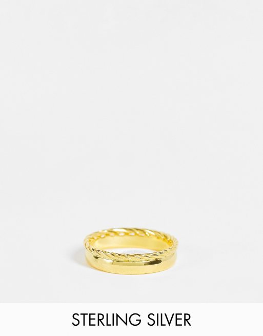ASOS DESIGN – Ring aus vergoldetem Sterlingsilber im zweireihigen Design mit verdrehtem Detail