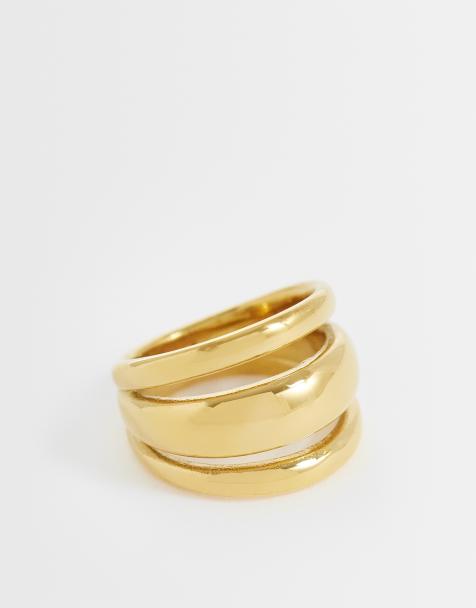 ASOS DESIGN – Ring aus wasserfestem Edelstahl in Gold mit dreifachem Banddesign - view 1