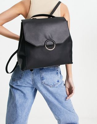 ASOS DESIGN ring detail backpack in black