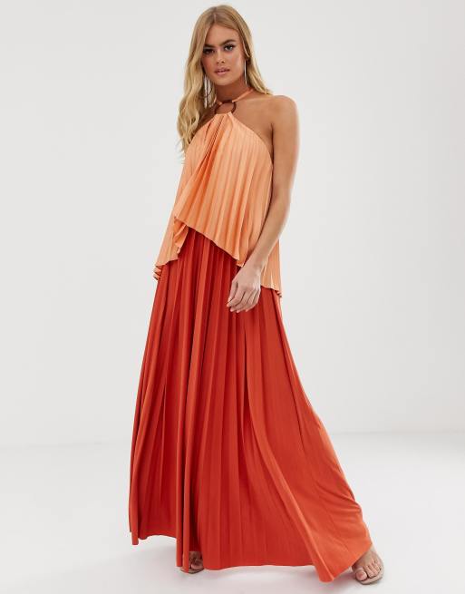 Asos design pleated crop top maxi dress hotsell