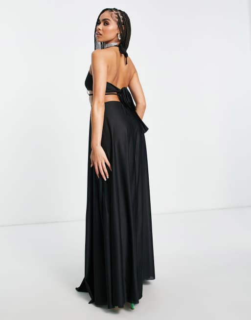 ASOS DESIGN ring detail halter maxi dress in black