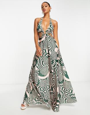 ASOS DESIGN ring detail halter maxi dress in print pattern ASOS