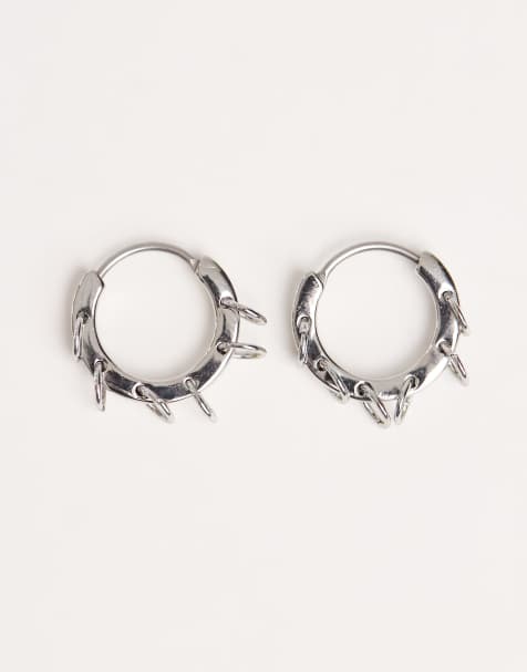 ASOS DESIGN ring detail hoop earrings in silver tone - view 1