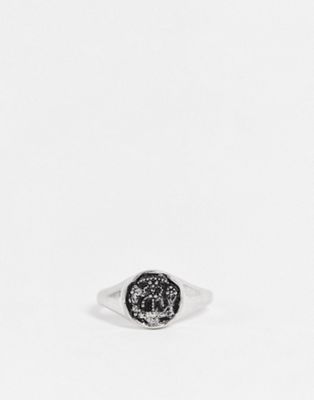 ASOS DESIGN – Ring für den kleinen Finger mit Gerechtigkeitsdesign in polierter Silberoptik
