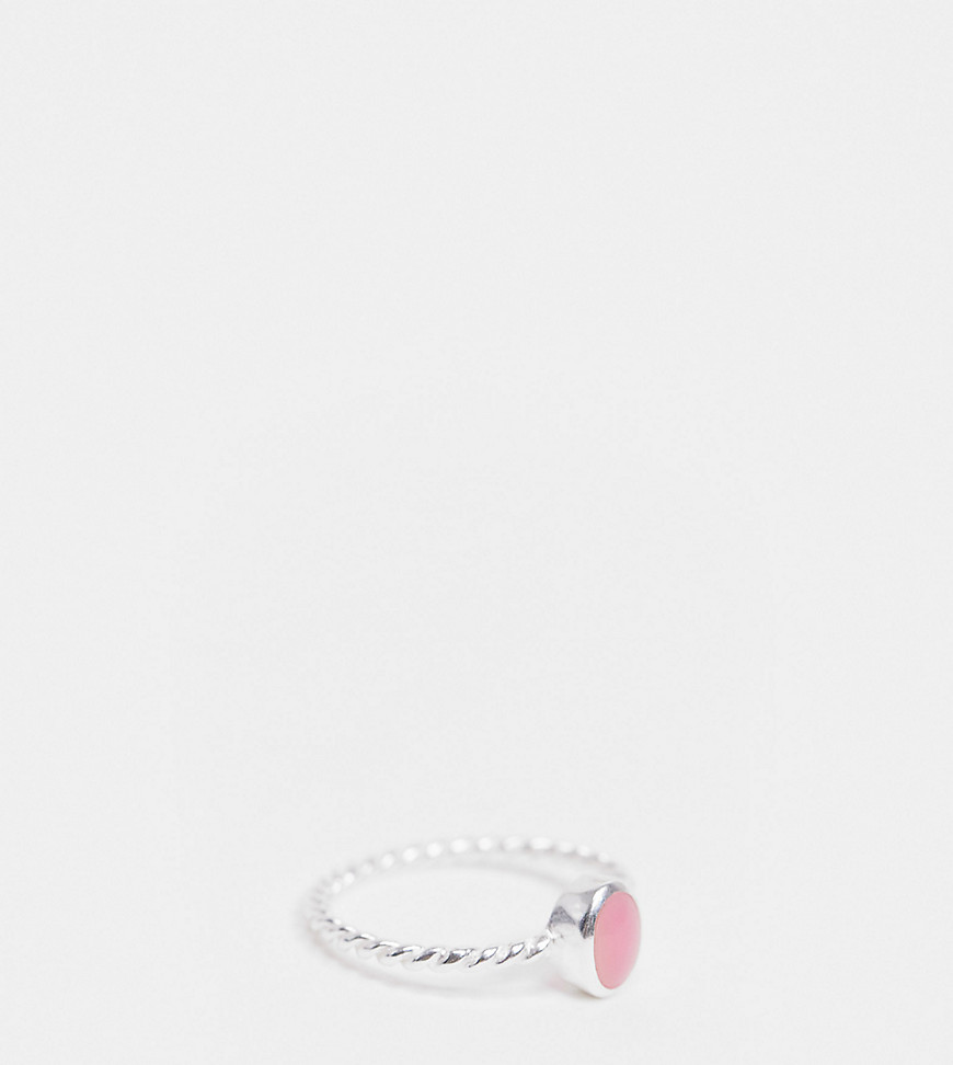 ASOS DESIGN – Ring i äkta silver med rosenkvartssten