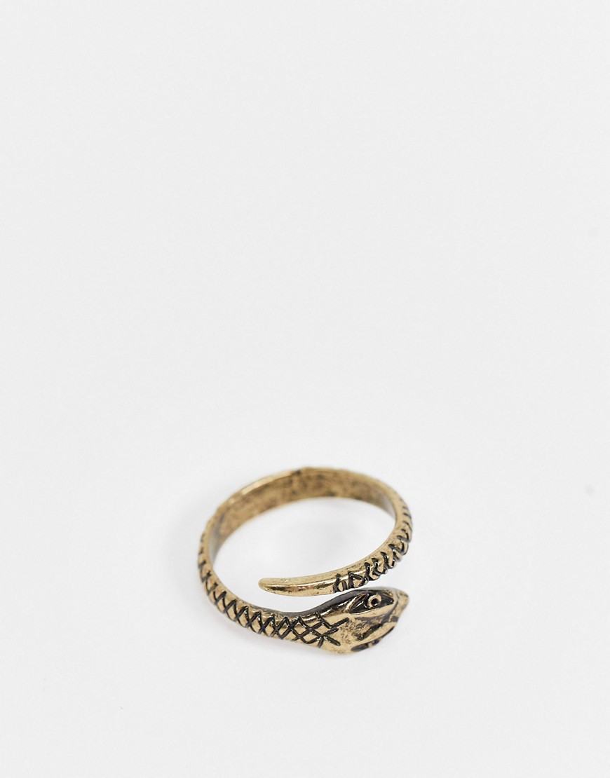 ASOS DESIGN – Ring i borstad guldton med ringlande orm