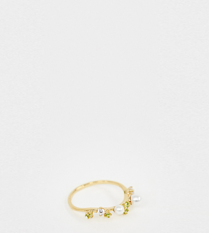 ASOS DESIGN – Ring i guldpläterat sterlingsilver med pärla och kristall