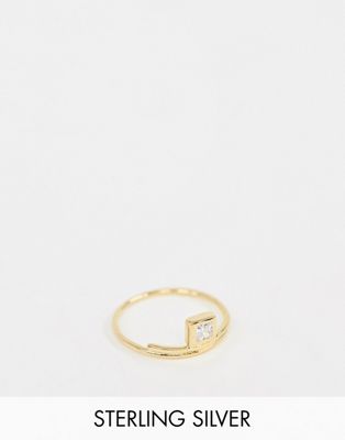 ASOS DESIGN – Ring i guldpläterat sterlingsilver med stav och kristallsten