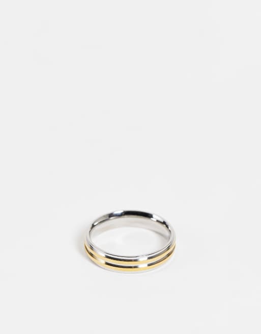 ASOS DESIGN - Ring i rustfrit stål med bånd i sølv- og guldfarve 
