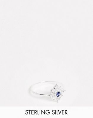 ASOS DESIGN - ring i sterling sølv i lotus design med imiteret sten