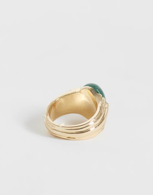 ASOS DESIGN Ring im Vintage-Stil mit dunkelgrünem Stein in Goldoptik, 3 von 3