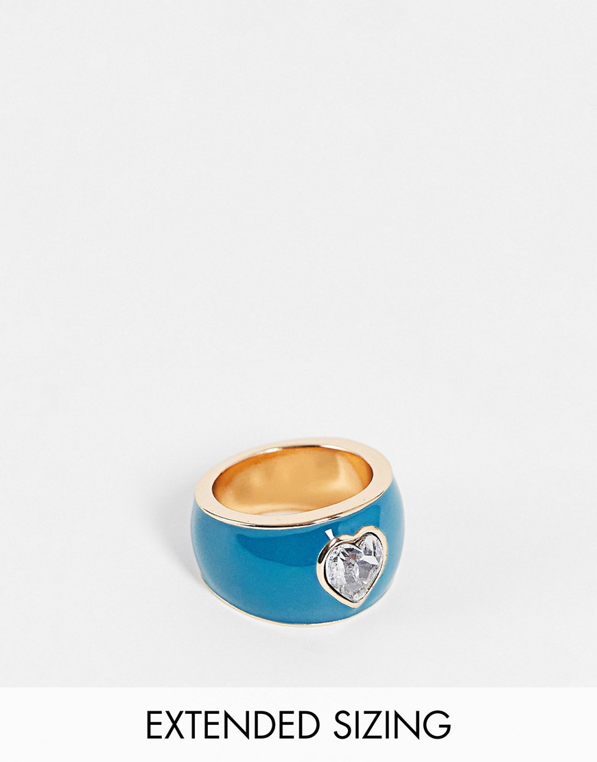 ASOS DESIGN ring in blue enamel with heart jewel insert in gold tone-Green