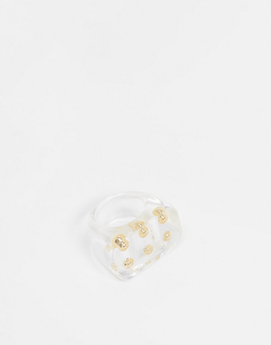 ASOS DESIGN ring in clear plastic with gold balls
