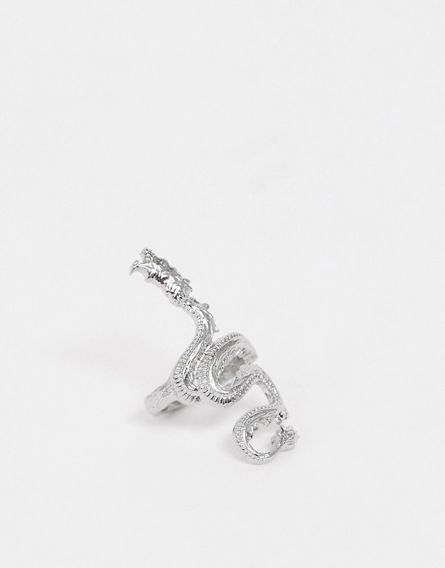 ASOS DESIGN ring in dragon design in silver tone
