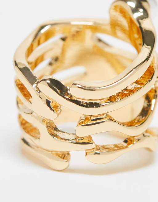 ASOS DESIGN – Ring in geschmolzener Gold-Optik mit Kunstperlendetail, 2 von 4