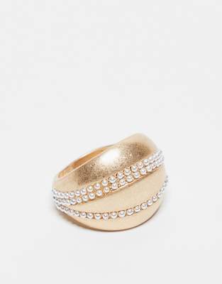 ASOS DESIGN - Ring in Goldoptik mit Kunstperlen und Wellendesign-Goldfarben