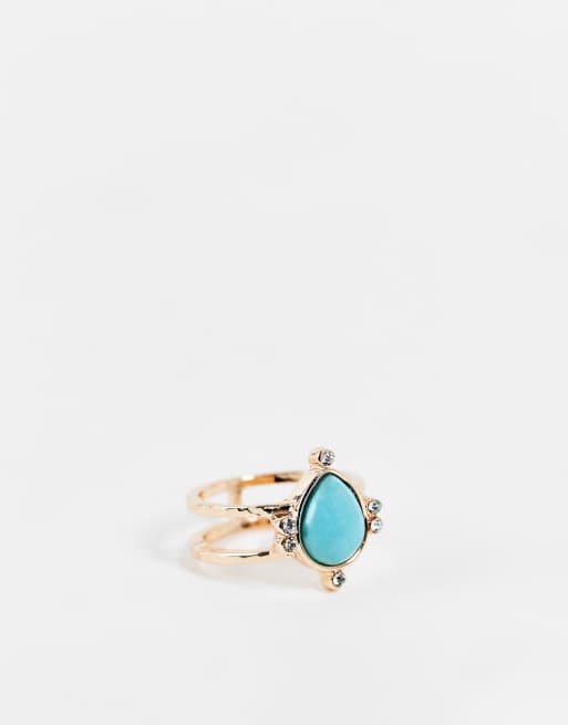 ASOS DESIGN – Ring in Goldoptik mit Steindetail in Blau