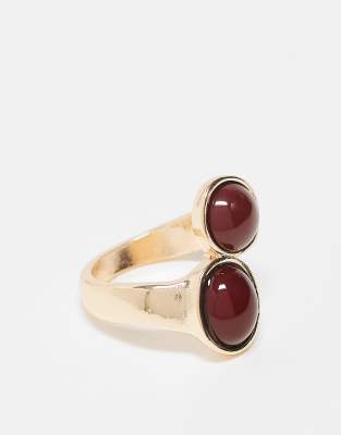 ASOS DESIGN - Ring in Goldoptik mit Wickeldesign und Kunstperlen in Burgunderrot-Goldfarben