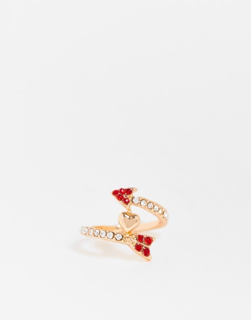 ASOS DESIGN ring in heart arrow design in gold tone