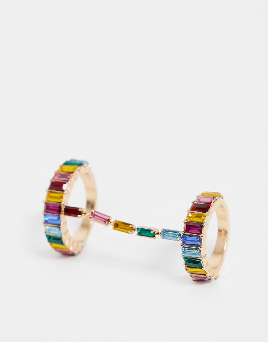 ASOS DESIGN - Ring in kleurrijke siersteentjes met schakel in goud