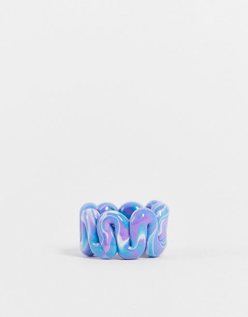 ASOS DESIGN plastic ring with crystal cupchain in blue