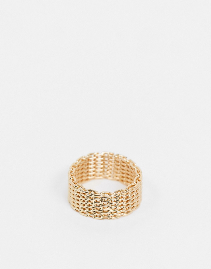 ASOS DESIGN ring in tight chain in gold tone