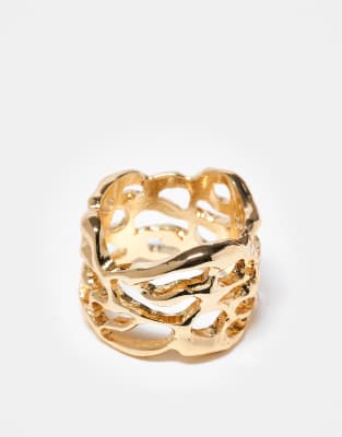 ASOS DESIGN - Ring in verdrehter, geschmolzener Gold-Optik-Goldfarben
