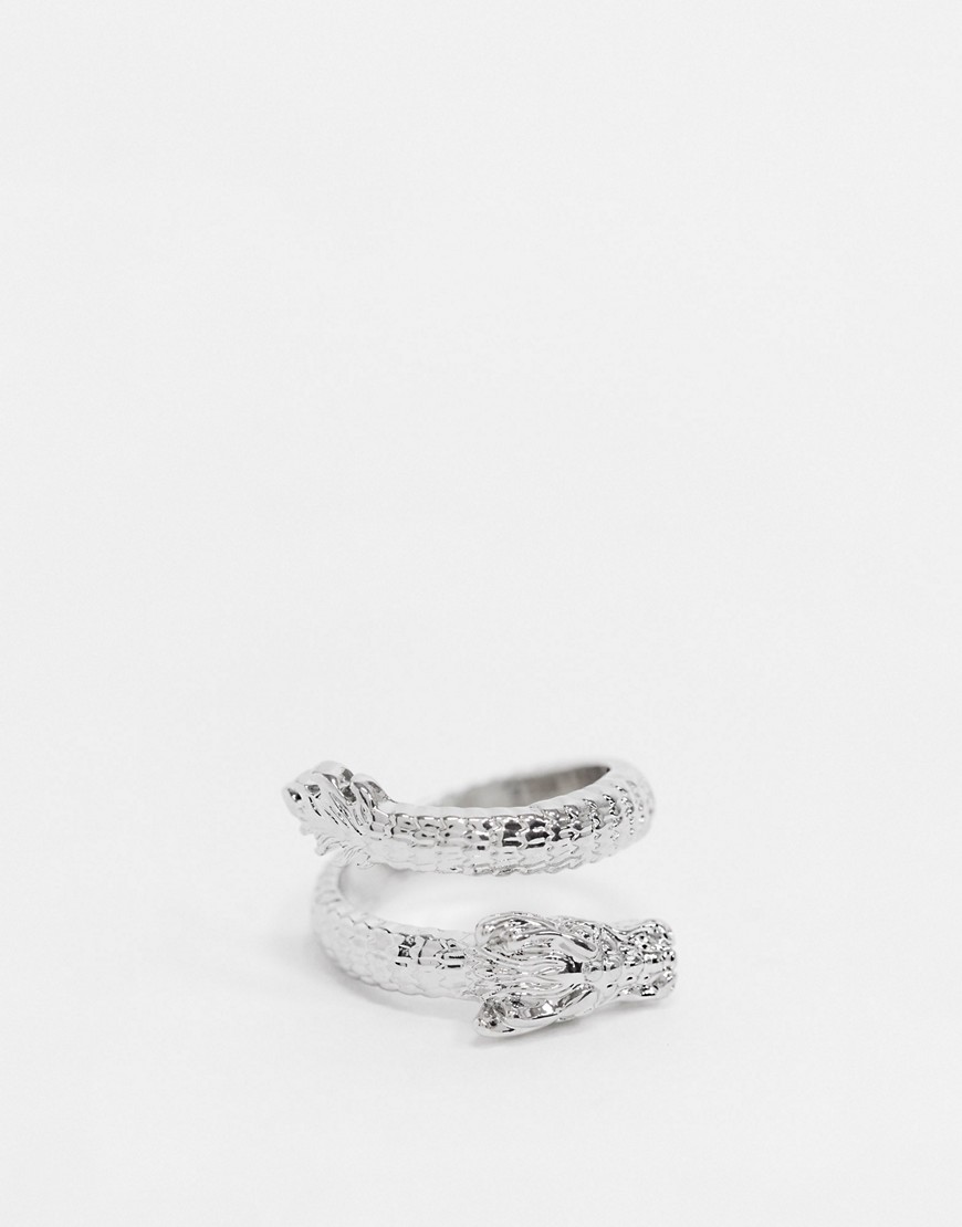 Asos Design Ring In Wraparound Dragon Design In Silver Tone