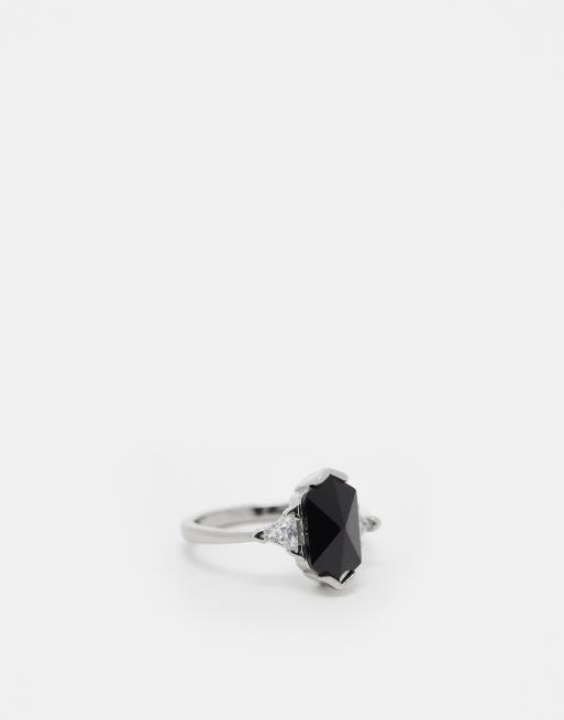 ASOS DESIGN - Ring in zilverkleur met zwarte kubieke zirkonia kristal