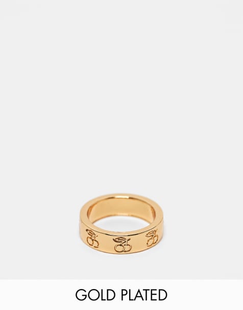ASOS DESIGN – Ring med 14K guldplätering och graverade körsbär - view 1