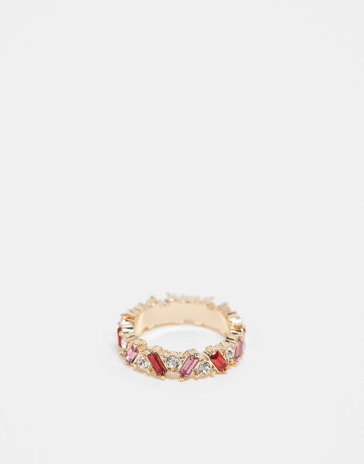 ASOS DESIGN - Ring med baguette-design og tonet krystaldesign i lyserød/rød