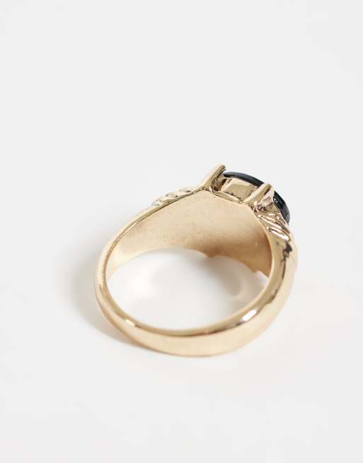 ASOS DESIGN ring med sort sten i guldfarvet metal, 2 af 3