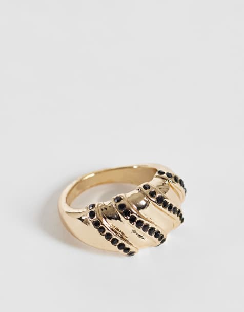 ASOS DESIGN Ring med virvelformad detalj med infattad kristallsten i guldfärgad ton - view 1