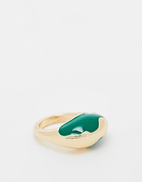 ASOS DESIGN - Ring met abstracte groene emaille in gedragen goudkleur - view 1