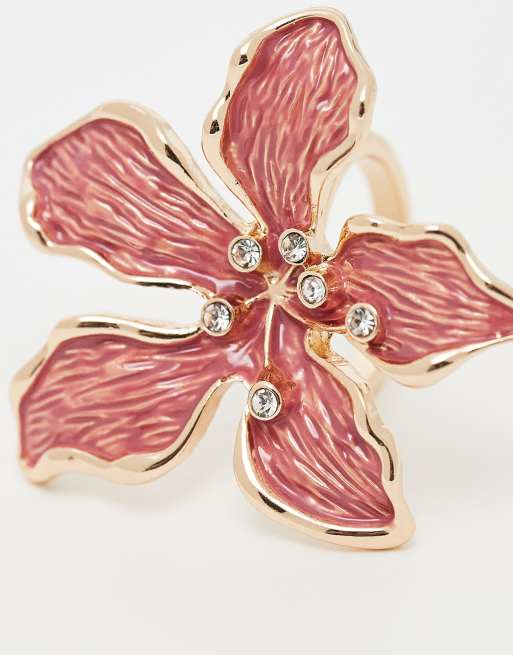 ASOS DESIGN - Ring met bloemdetail zachtroze en goudkleur, 2 van 3