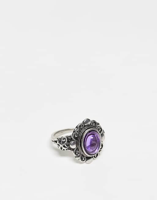 ASOS DESIGN - Ring met cabochonsteen in gepolijste zilverkleur