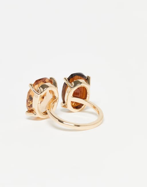 ASOS DESIGN - Ring met dubbel ingezette ambersteen in goudkleur, 3 van 3
