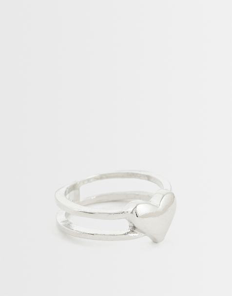 ASOS DESIGN - Ring met dubbele band en hart in zilverkleur - view 1