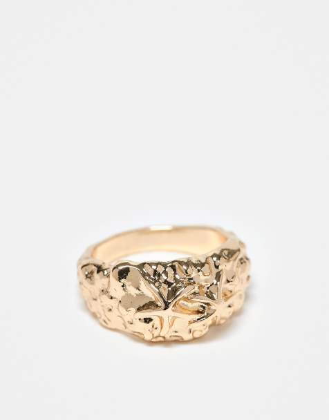 ASOS DESIGN - Ring met gesmolten textuur en zee-detail in goudkleur - view 1