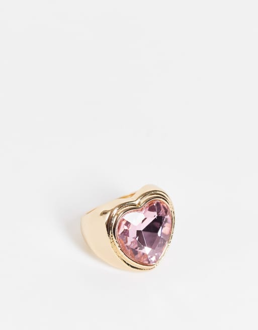 ASOS DESIGN - Ring met groot kristallen hart in goudkleur